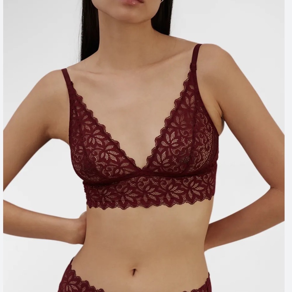 Else Orient Scalloped Lace Triangle Bra Burgundy Wine Bralette XL 36D 38C